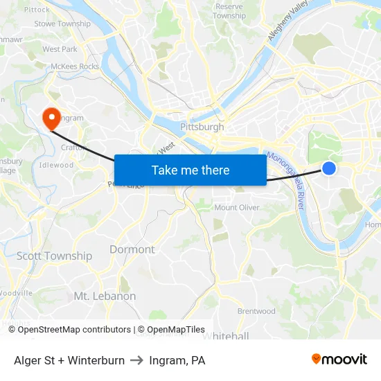 Alger St + Winterburn to Ingram, PA map