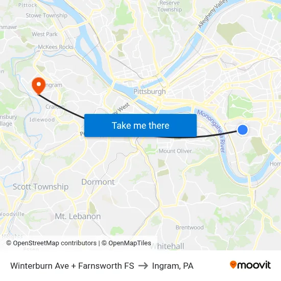 Winterburn Ave + Farnsworth FS to Ingram, PA map