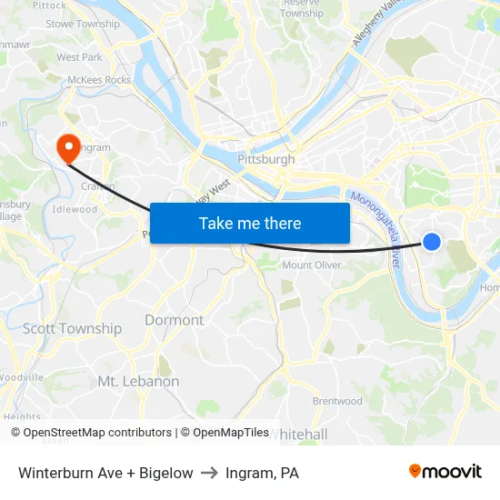 Winterburn Ave + Bigelow to Ingram, PA map