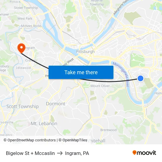 Bigelow St + Mccaslin to Ingram, PA map