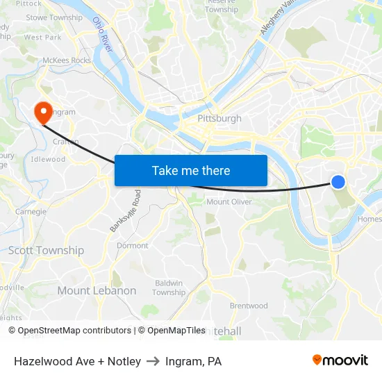 Hazelwood Ave + Notley to Ingram, PA map