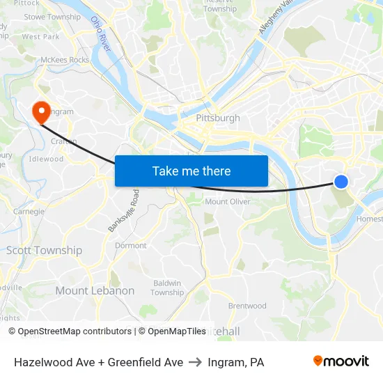 Hazelwood Ave + Greenfield Ave to Ingram, PA map