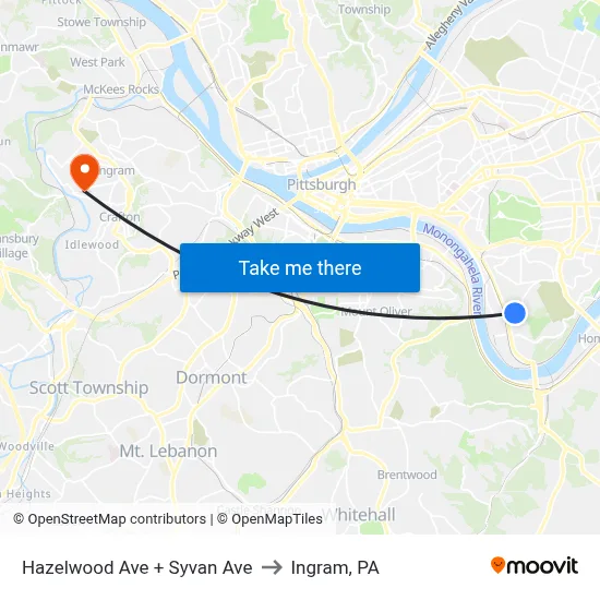 Hazelwood Ave + Syvan Ave to Ingram, PA map