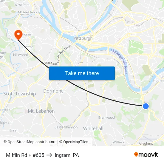 Mifflin Rd + #605 to Ingram, PA map