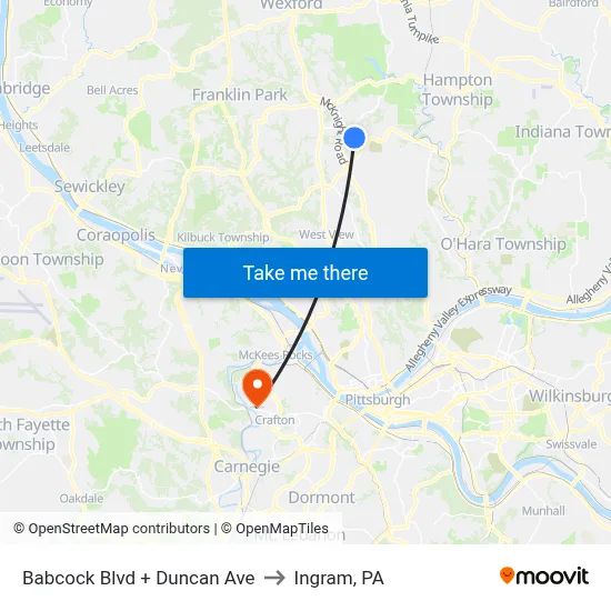 Babcock Blvd + Duncan Ave to Ingram, PA map