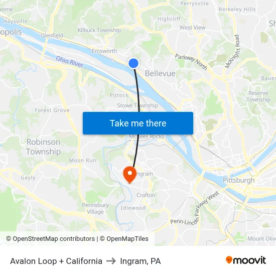Avalon Loop + California to Ingram, PA map