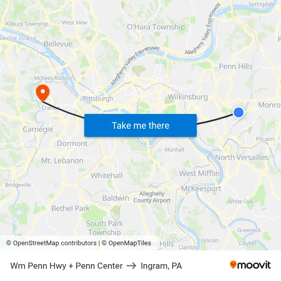 Wm Penn Hwy + Penn Center to Ingram, PA map