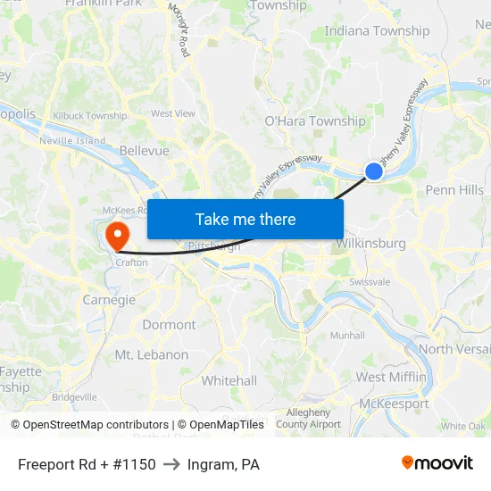 Freeport Rd + #1150 to Ingram, PA map