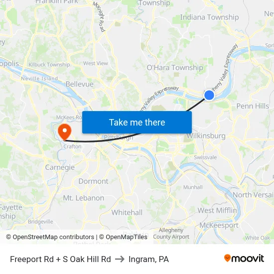 Freeport Rd + S Oak Hill Rd to Ingram, PA map