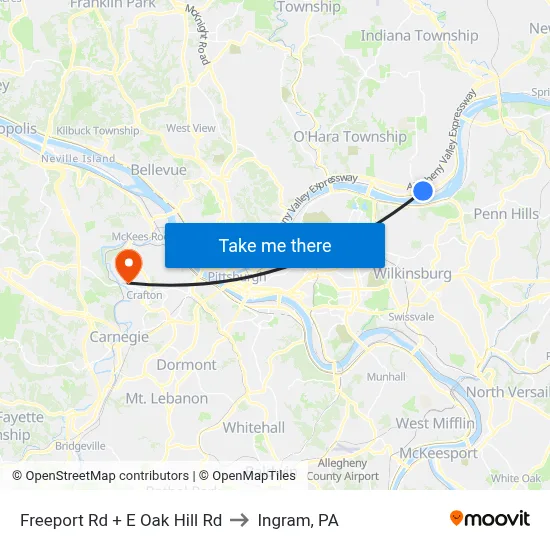 Freeport Rd + E Oak Hill Rd to Ingram, PA map