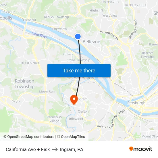 California Ave + Fisk to Ingram, PA map