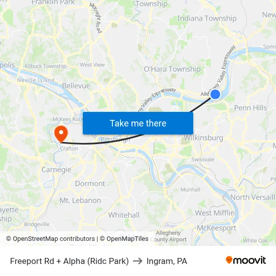 Freeport Rd + Alpha (Ridc Park) to Ingram, PA map