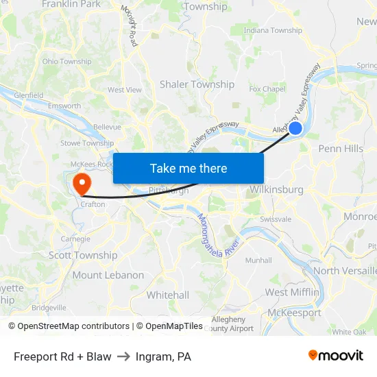 Freeport Rd + Blaw to Ingram, PA map