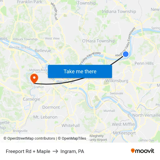 Freeport Rd + Maple to Ingram, PA map