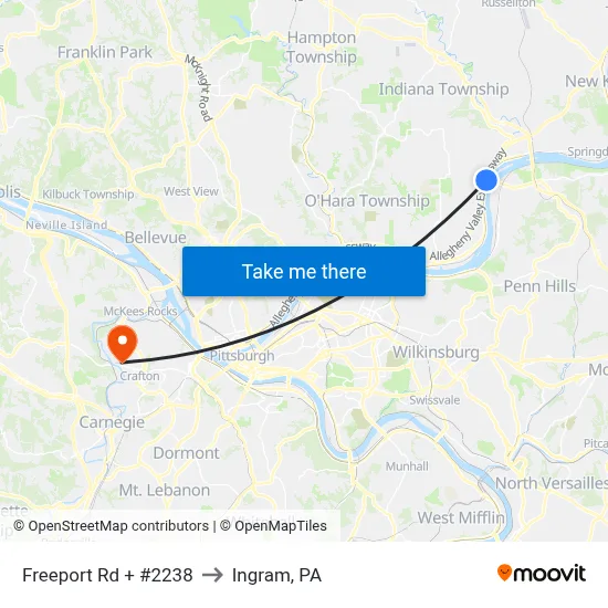 Freeport Rd + #2238 to Ingram, PA map