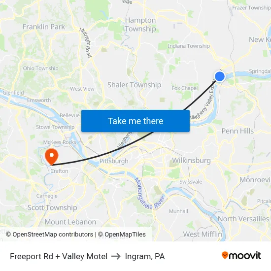 Freeport Rd + Valley Motel to Ingram, PA map