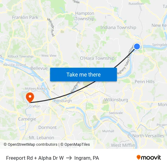 Freeport Rd + Alpha Dr W to Ingram, PA map