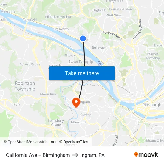 California Ave + Birmingham to Ingram, PA map