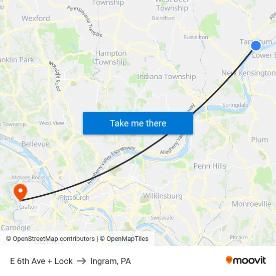 E 6th Ave + Lock to Ingram, PA map