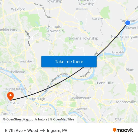 E 7th Ave + Wood to Ingram, PA map