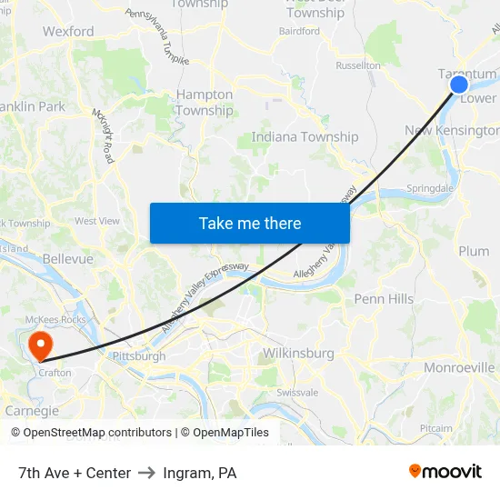 7th Ave + Center to Ingram, PA map