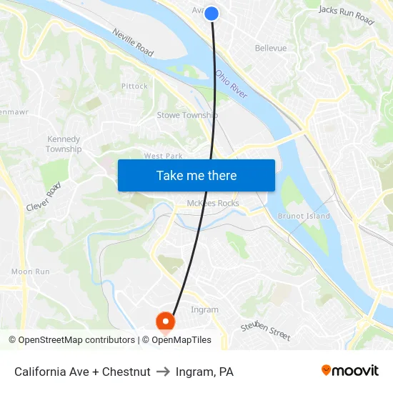 California Ave + Chestnut to Ingram, PA map