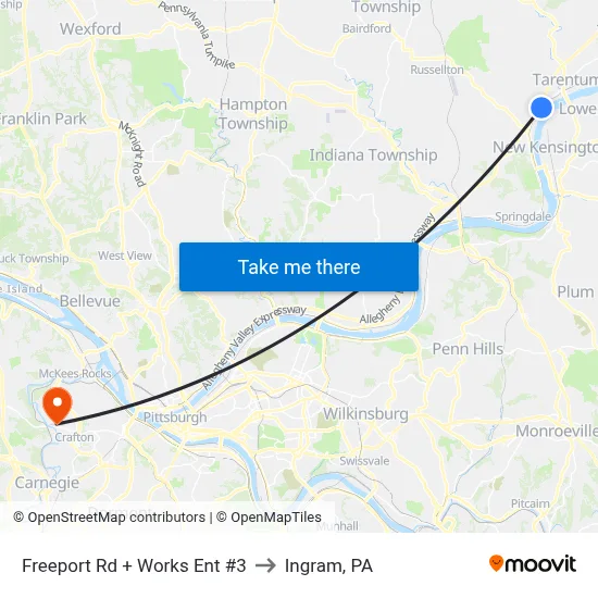Freeport Rd + Works Ent #3 to Ingram, PA map