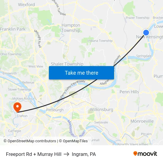 Freeport Rd + Murray Hill to Ingram, PA map