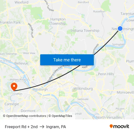 Freeport Rd + 2nd to Ingram, PA map