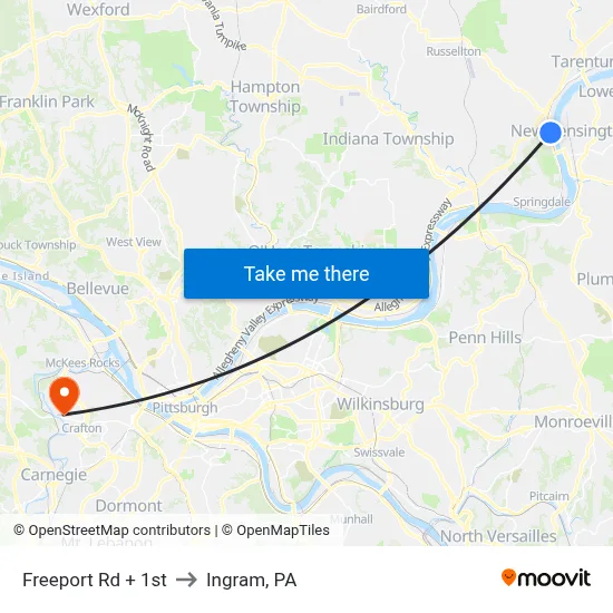 Freeport Rd + 1st to Ingram, PA map