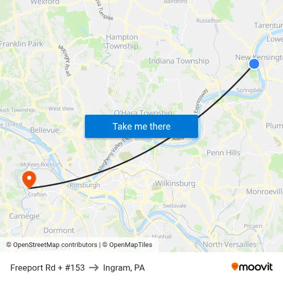 Freeport Rd + #153 to Ingram, PA map