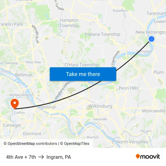 4th Ave + 7th to Ingram, PA map