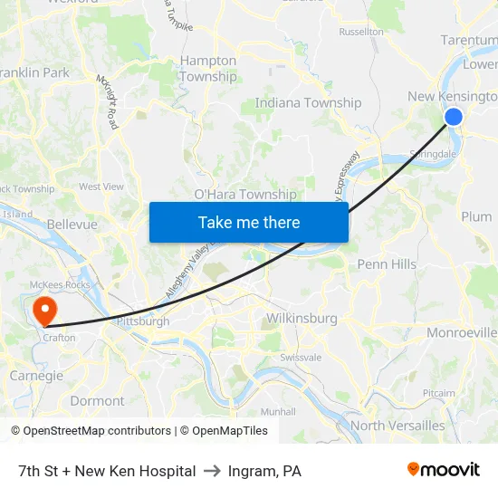 7th St + New Ken Hospital to Ingram, PA map
