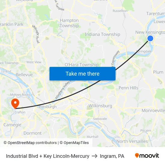 Industrial Blvd + Key Lincoln-Mercury to Ingram, PA map