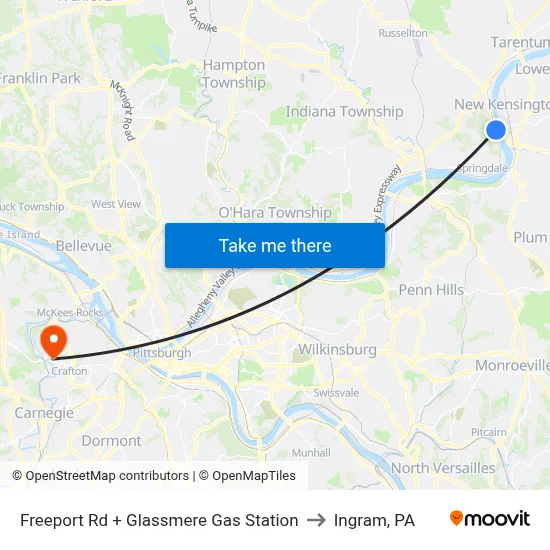 Freeport Rd + Glassmere Gas Station to Ingram, PA map