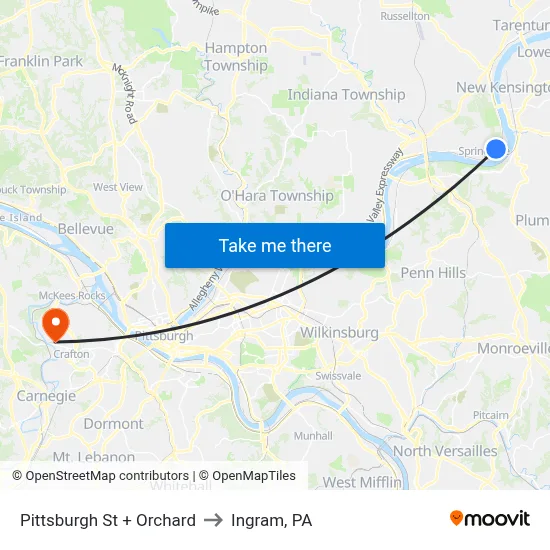 Pittsburgh St + Orchard to Ingram, PA map