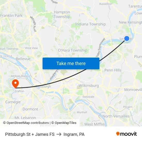 Pittsburgh St + James FS to Ingram, PA map