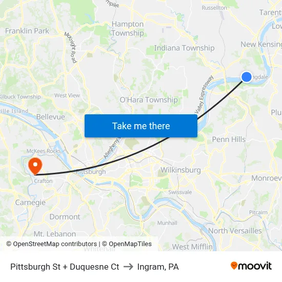Pittsburgh St + Duquesne Ct to Ingram, PA map