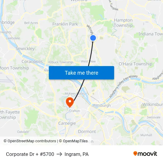 Corporate Dr + #5700 to Ingram, PA map