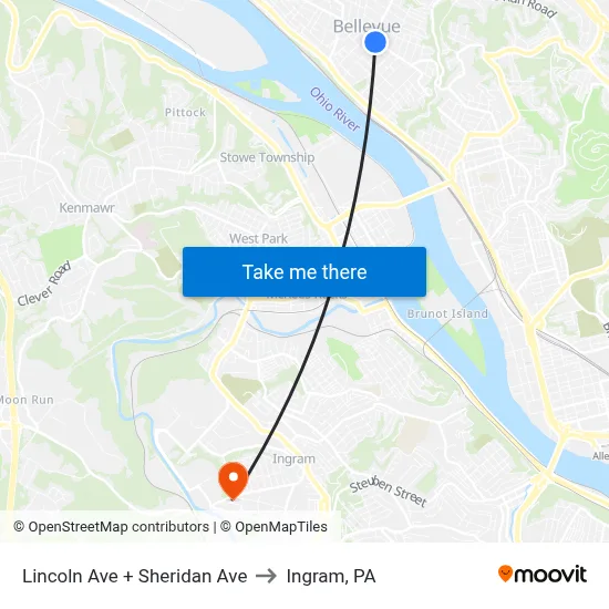 Lincoln Ave + Sheridan Ave to Ingram, PA map