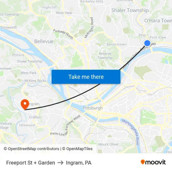 Freeport St + Garden to Ingram, PA map
