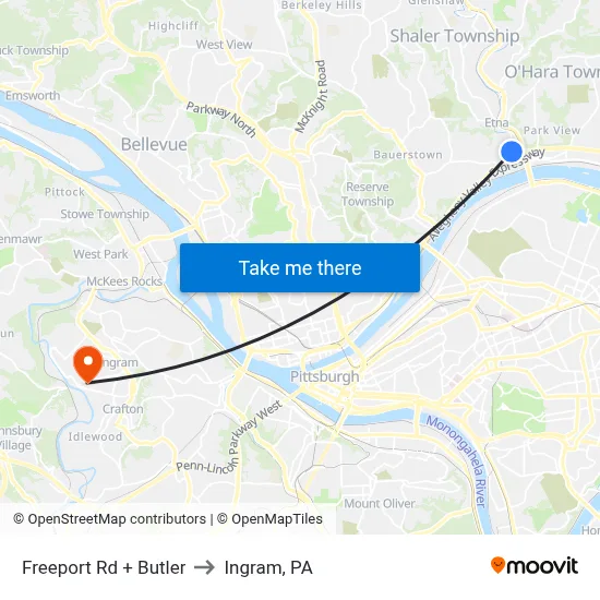 Freeport Rd + Butler to Ingram, PA map