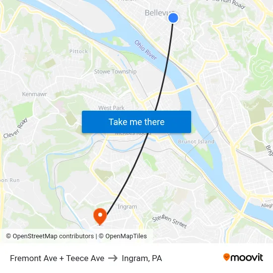 Fremont Ave + Teece Ave to Ingram, PA map