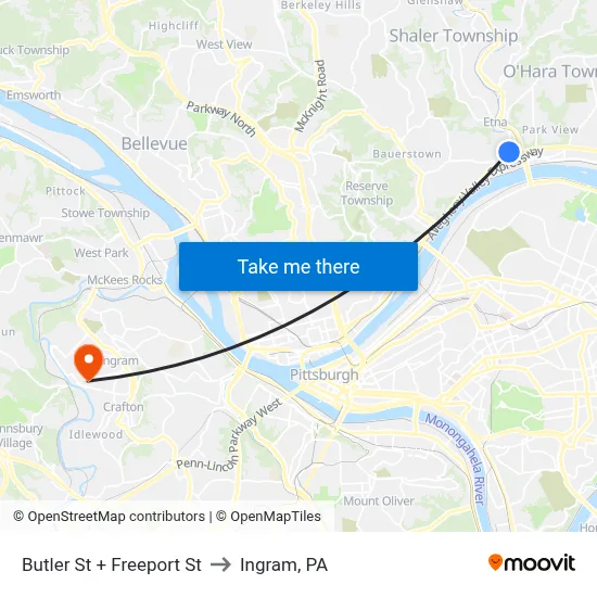Butler St + Freeport St to Ingram, PA map