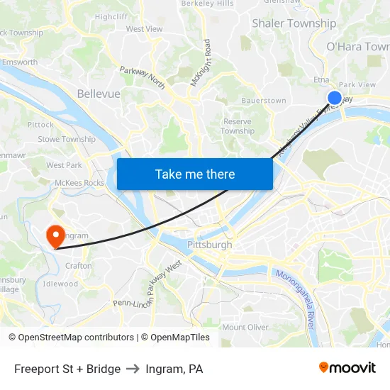Freeport St + Bridge to Ingram, PA map