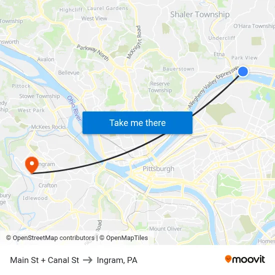 Main St + Canal St to Ingram, PA map