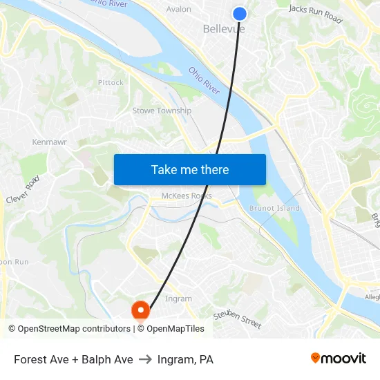 Forest Ave + Balph Ave to Ingram, PA map