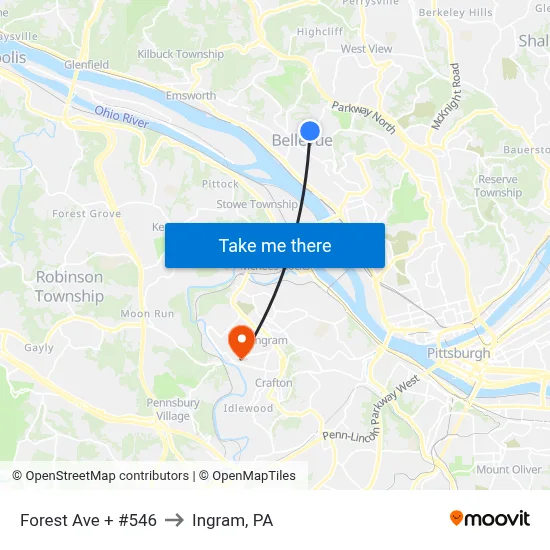 Forest Ave + #546 to Ingram, PA map