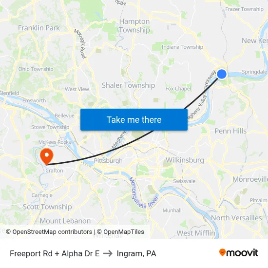 Freeport Rd + Alpha Dr E to Ingram, PA map