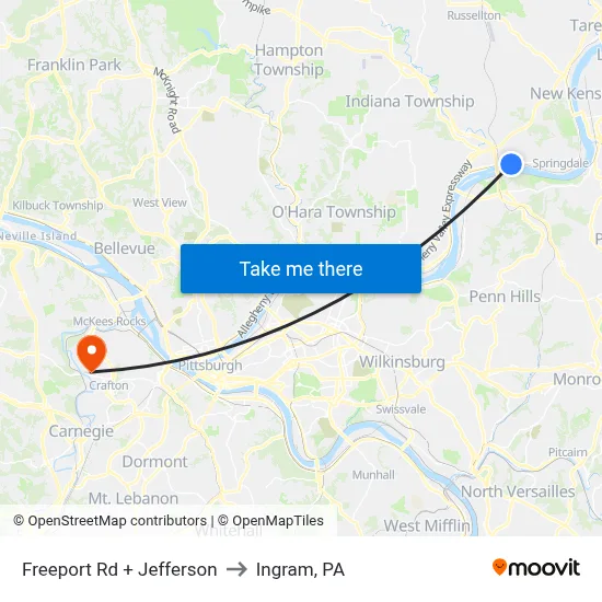 Freeport Rd + Jefferson to Ingram, PA map